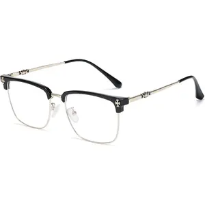 Cyxus Retro Blue Light Glasses Men - Square TR90 Metal Blowline Frame Stylish Trendy for Computer Daily Work 8252