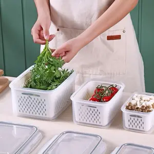 5 Pack Fridge Organizers and Storage - Stackable Fruit Storage Containers for Fridge with Removable Colander, BPA-Free Food Storage Container for Salad Berry Lettuce Vegetables Meat Keeper Fresh