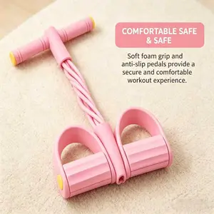 8 Tube Resistance Band Pedal Exerciser, Portable Fitness Pull Rope with Foot Pedals and Foam Handles, Home Exercise Equipment for Stretching and Daily Workout, Pink