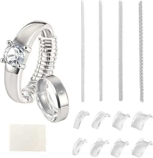 Ring Size Adjuster for Loose Rings 12 Pack | Invisible Ring Guard Insert & Spiral Resizer Kit | Comfort Fit for Women/Men (12 Sizes + Polishing Cloth)