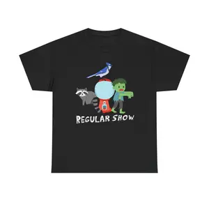 Unisex Heavy Cotton Tee - Regular Show Cartoon Graphic, Fun Gift for Fans, Casual Wear, Birthday Present, Unique Collectible
