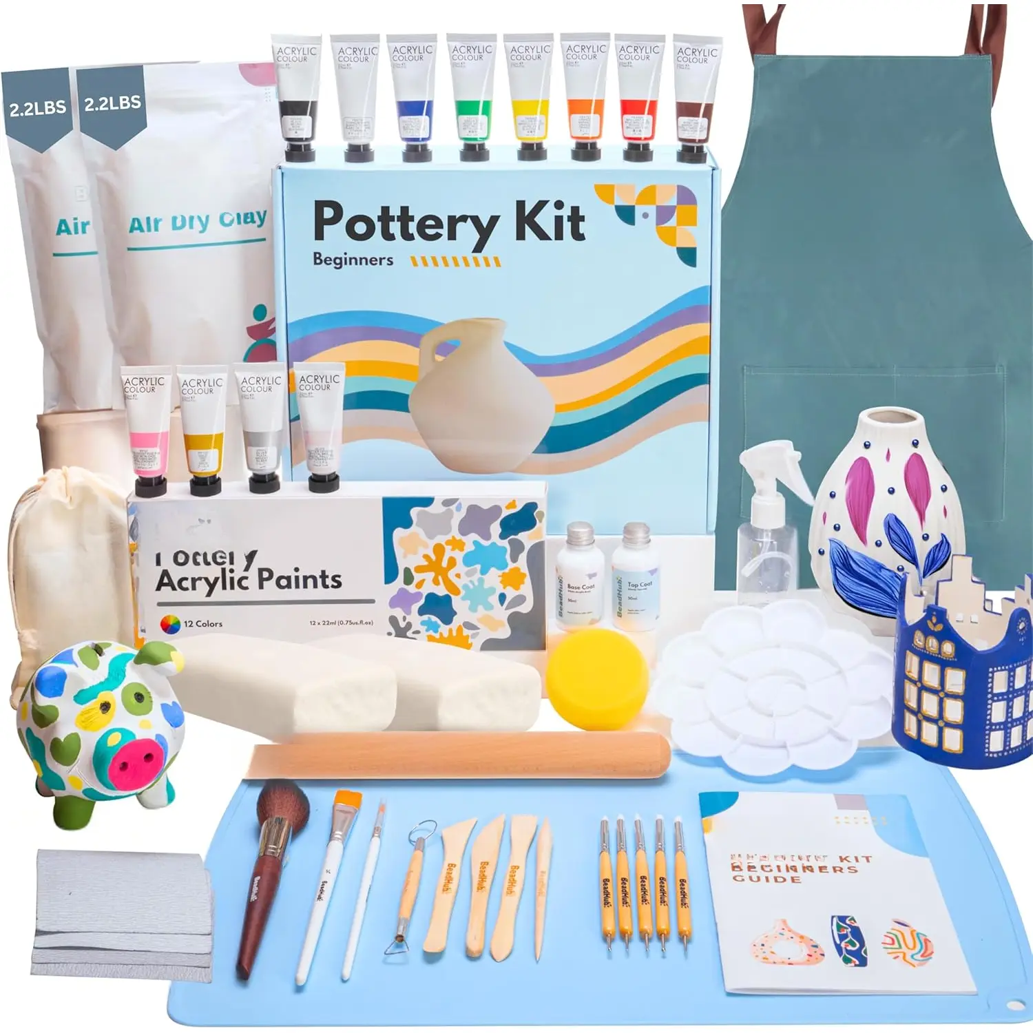 Pottery Kit for Beginners, 4.4Lbs Air Dry Clay for Adults with ...