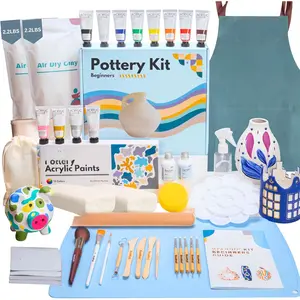 Pottery Kit for Beginners, 4.4Lbs Air Dry Clay for Adults with Sculpting Tools, , Glaze, Air-Dry Modeling Clay Molding, Sculpt & Painting Set, Hobby Date Night DIY Art Craft Kits (White)