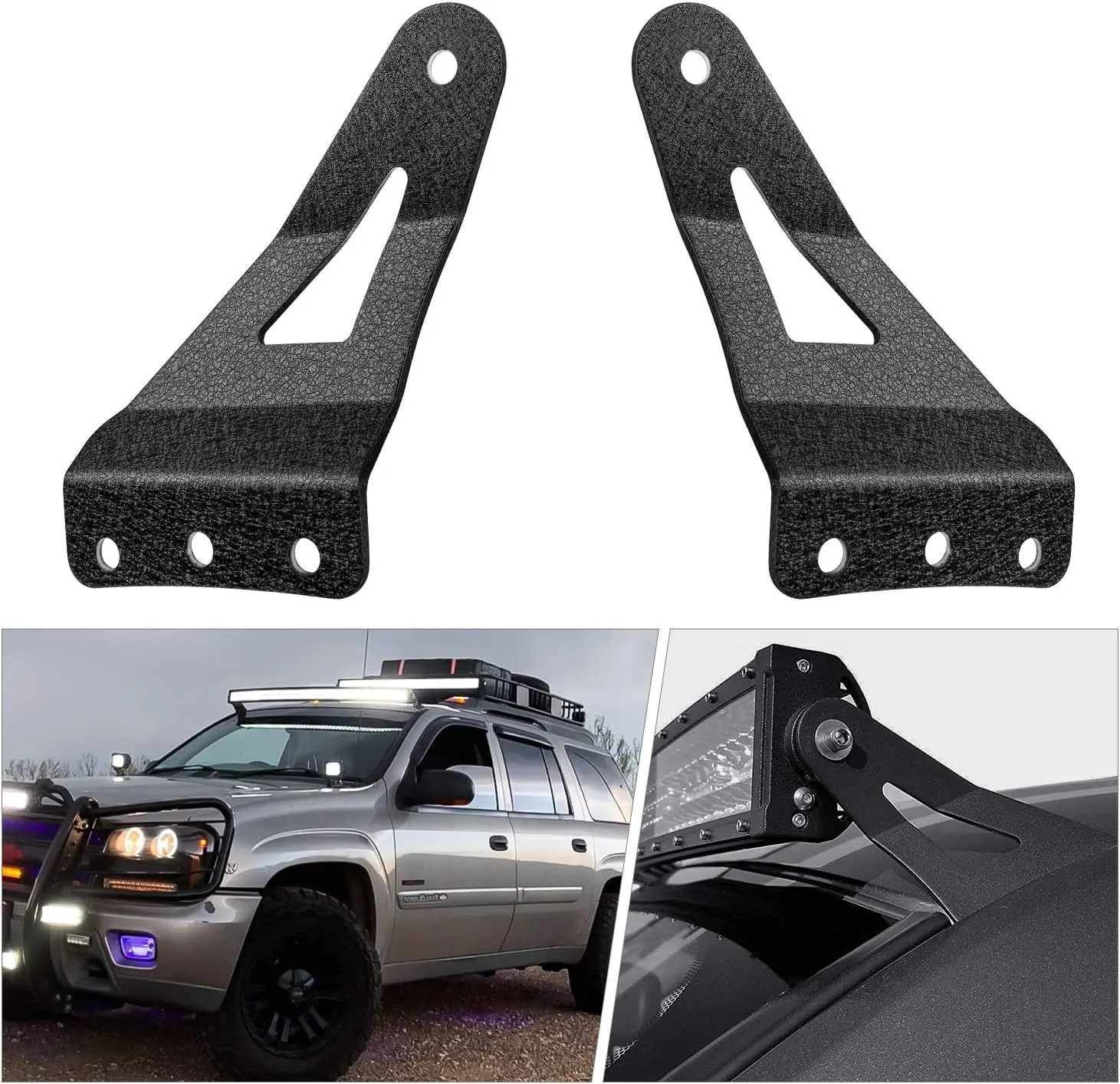 Nilight 2PCS 54in Heavy-Duty Metal Curved LED Auxiliary Light Bars, Easy-Install Upper Windshield Roof Cab Light Bases, Wrinkle Finish Black Car Lighting Bases for 99-06 Chevy/GMC Models, 2-Year Warranty