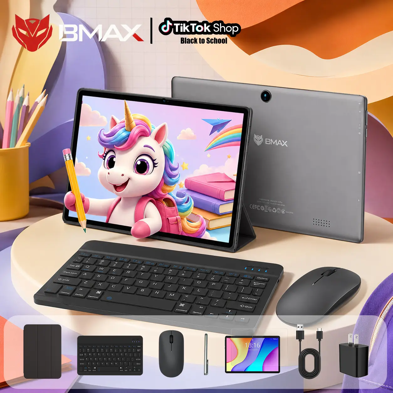 【TikTok Shop Back To School】2026 BMAXi9PLUS 10.1" IPS Android 15 24GB ram（4+20）+128GBrom+Up to 1TB Tablet Bundle with Keyboard,Case,Stylus,Pre-installed Screen Protector,mouse,Type-C Charging, Adapter, Bluetooth5.0,WIFI6,6000mAh Battery