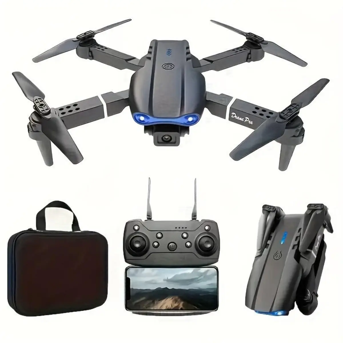 E99 Folding Remote-Controlled Drone with 1080p Camera, Lightweight Design, Obstacle Avoidance, Altitude Hold, 1-Touch Takeoff/Landing, Carrying Case - Phone & Accessories Compatible, Ideal Birthday/Easter Gift
