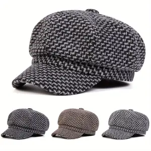 Unisex Elegant Newsboy Hat Octagonal Hat Outdoor Sport Warmth Sunscreen Casual Hat Suitable for Autumn Winter Travel