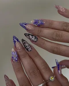 HelenNails – Purple Butterfly Press On Nails, Handmade Medium Stiletto Gel Nails, Glue On Festival Birthday Fall Nails, Gift For Her – HL934