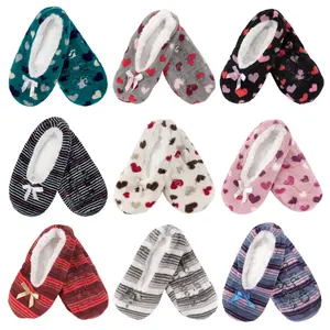 BambooMN Women's Hearts Stripes Slippers Non-Slip Lined Socks: 1 & 2 Pairs