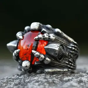 New Men's 316L Stainless Steel Ring Punk Rock Evil Skull Ring For Men Fashion With Stones Halloween Jewelry