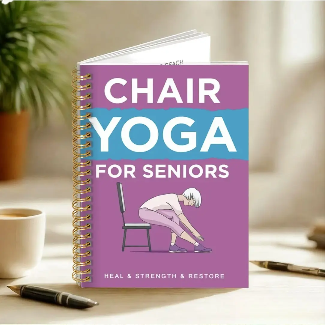 1pc 5.5x8.3 in Elderly Chair Yoga Exercise Notebook Senior-Friendly Workout Planner Notebook with Illustrated Poses, Progress Tracking & Weight Loss Journal for Home Gym, Office Chair Yoga, Strength Training & Restore Routine - Ideal for Seniors