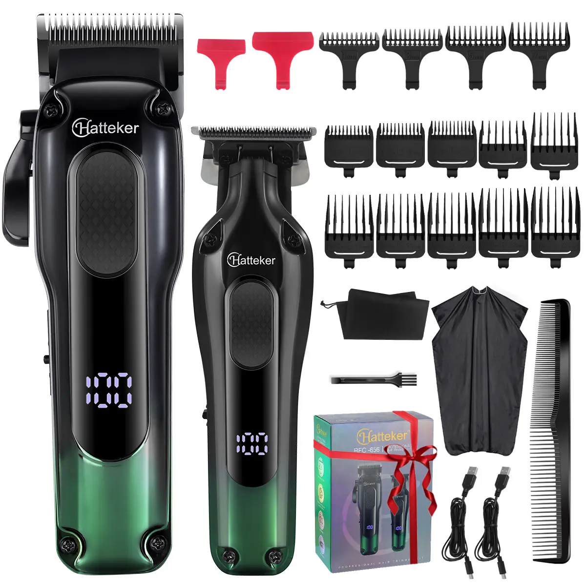 Hatteker Professional Hair Clippers for Men,LED Display Cordless Clippers and Trimmers Set,  Clippers Barber Kit.Rechargeable Beard Trimmer Electric Shaver Comfort