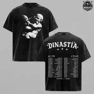 Dinastia Tour 2026 Shirt – Vintage Washed Oversized Graphic T Shirt, Latin Trap Streetwear, PP x TDP & Friends Tour Dates Style, Dark Aesthetic Heavy Cotton Washed Tee, Casual Unisex Men Women Top, Music Fans Gift