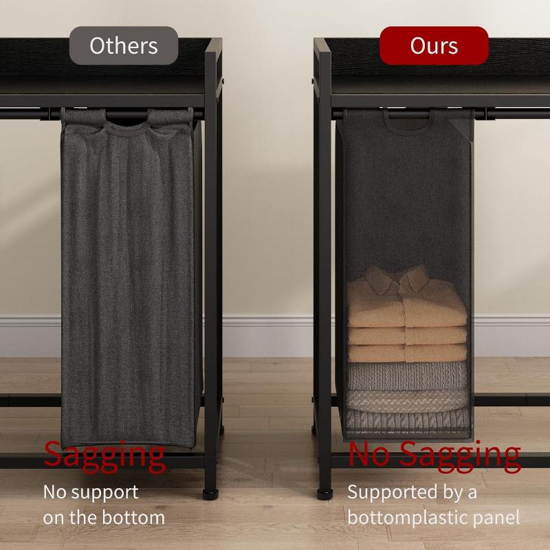 Laundry Hampers with Shelf, Laundry Basket 3 Section, Laundry Sorter with Pull-Out Removable Large 3 Color Bags and Movable Wheels, Metal Frame, 3 x 15.87 Gallons (60L), Rustic Brown PF04XLN