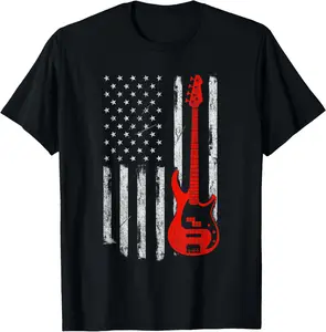 100% Cotton Bassist - USA American Flag Bass Guitar Player Musician T-Shirt