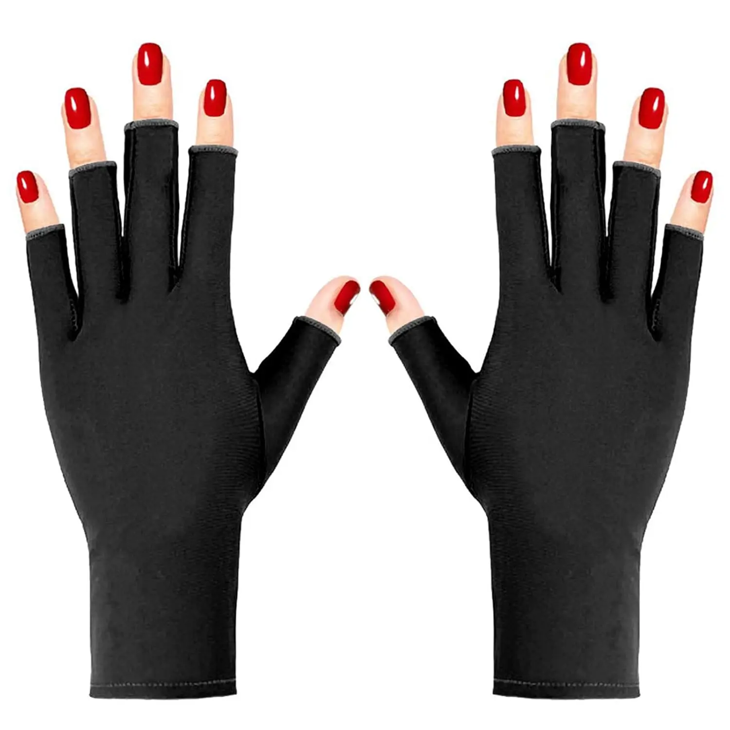 Gloves for Gel Manicure, Fingerless, UPF 50+, Black | Sun Protection Gloves for Gel Nail Lamp, Driving Glove, Women UV Protection