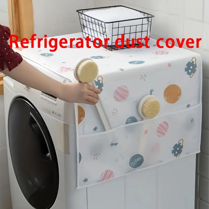 1pc Random Pattern Plastic Refrigerator Dustproof Cover - Restaurant Kitchen Protective Dust Covers with Hanging Storage Bags, Refrigerator Cover