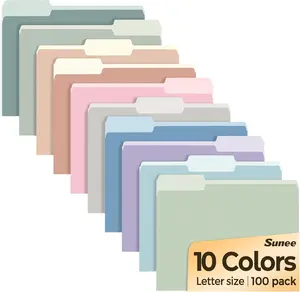 SUNEE File Folders Letter Size 10 Pastel Colors, 100 Pack Manilla Folders 8.5 x 11 1/3-Cut Tabs, Colored File Folders Office Home School for Documents Files Paper