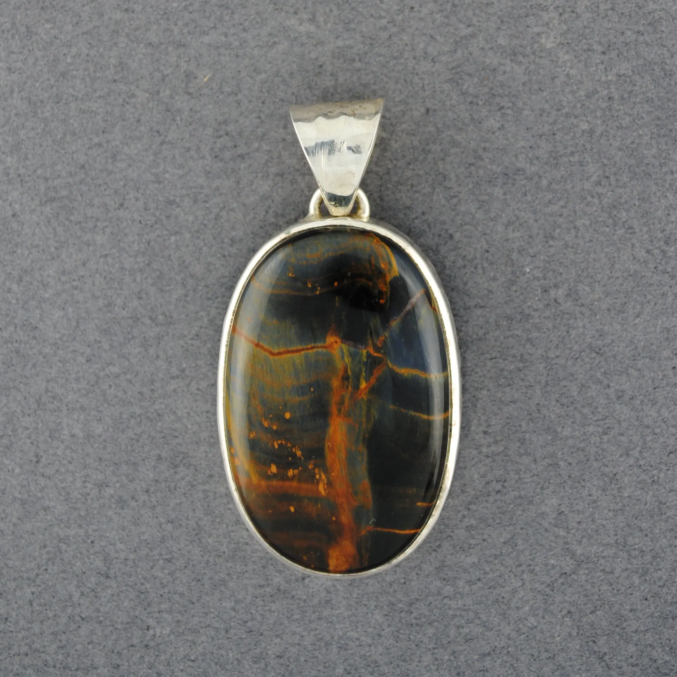 Sterling Silver Pietersite Hammered Oval Pendant