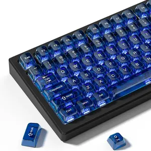 Dark Blue Clear keycaps,Transparent keycaps 75 Percent,Jelly keycap Set,Shine Through Key caps.,MDA Profile Keyboard Key Cap for Mx Switches Mechanical Keyboard