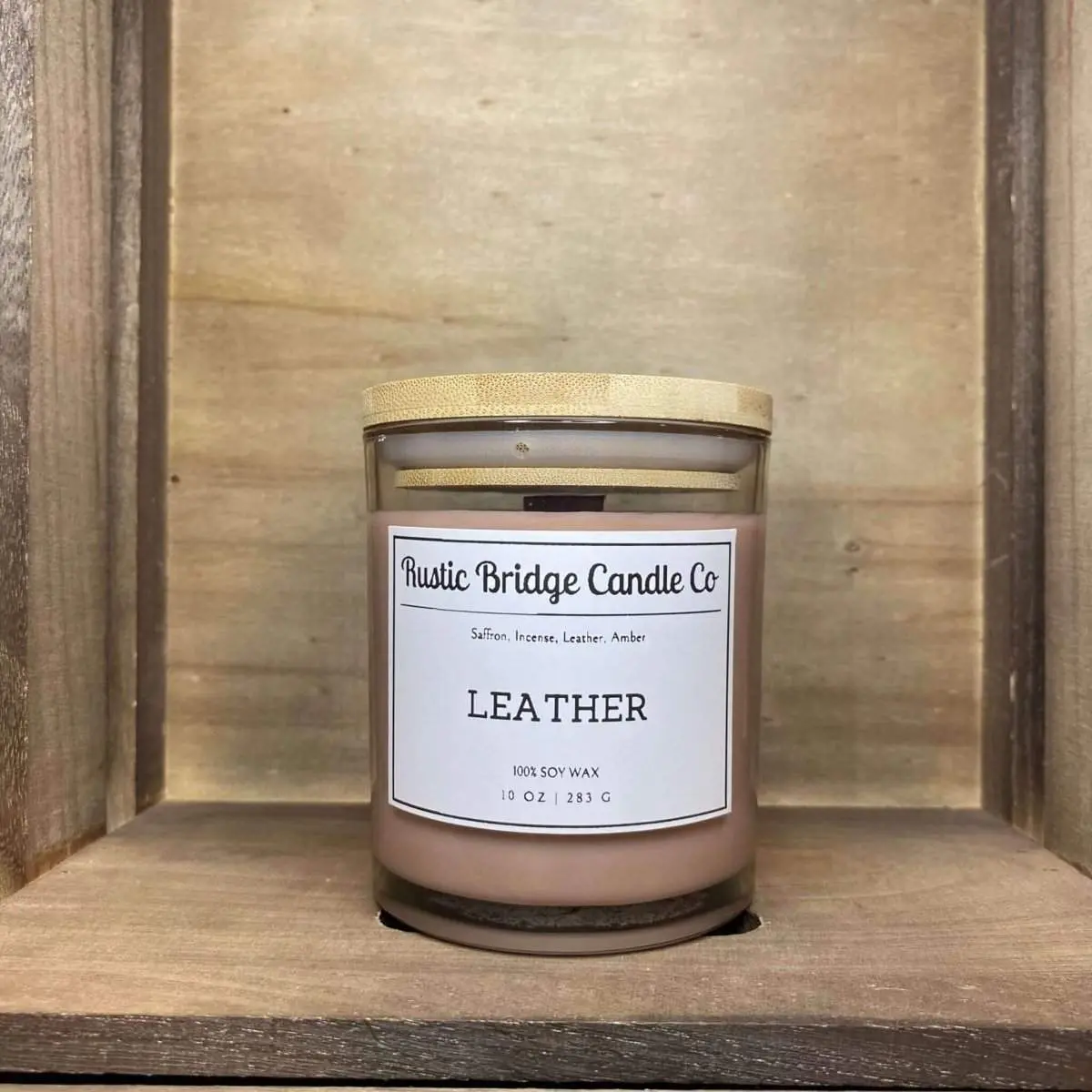 Leather | 10oz Candle | Crackle Wood Wick | 100% Soy Wax