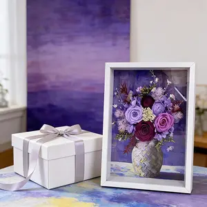 Purple Preserved Rose Flower Frame | Real Blooms | Bedroom Living Room Desk Decor | No Water Needed | Valentine’s Day Gift
