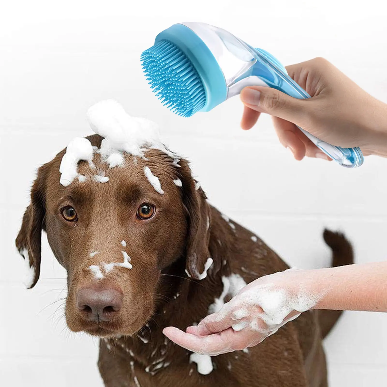 Pet Bath Brush With Shampoo Dispenser Portable Silicone Gentle Effective Pet Dispenser Brush Silicone Bristles - for Cats/Dogs, Massage/Cleaning, Leak-Proof, Ergonomic Handle