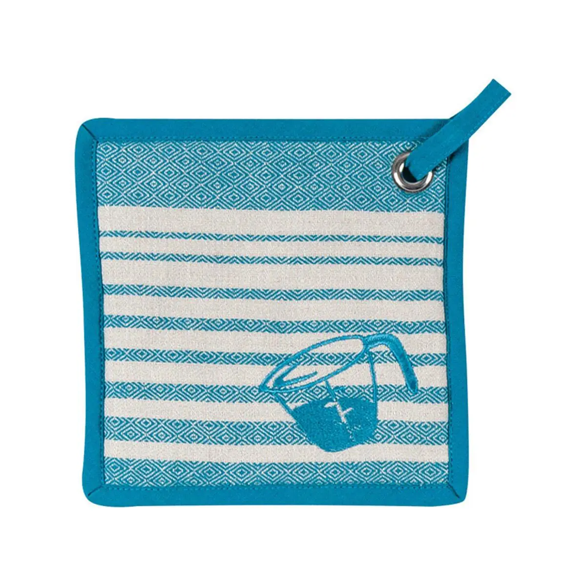 212 MAIN Teal Cotton Pot Holders - Pack of 6, Embroidered, Hanging, Modern Kitchenware, Bakeware Accessory for Kitchen Use, Embroidery