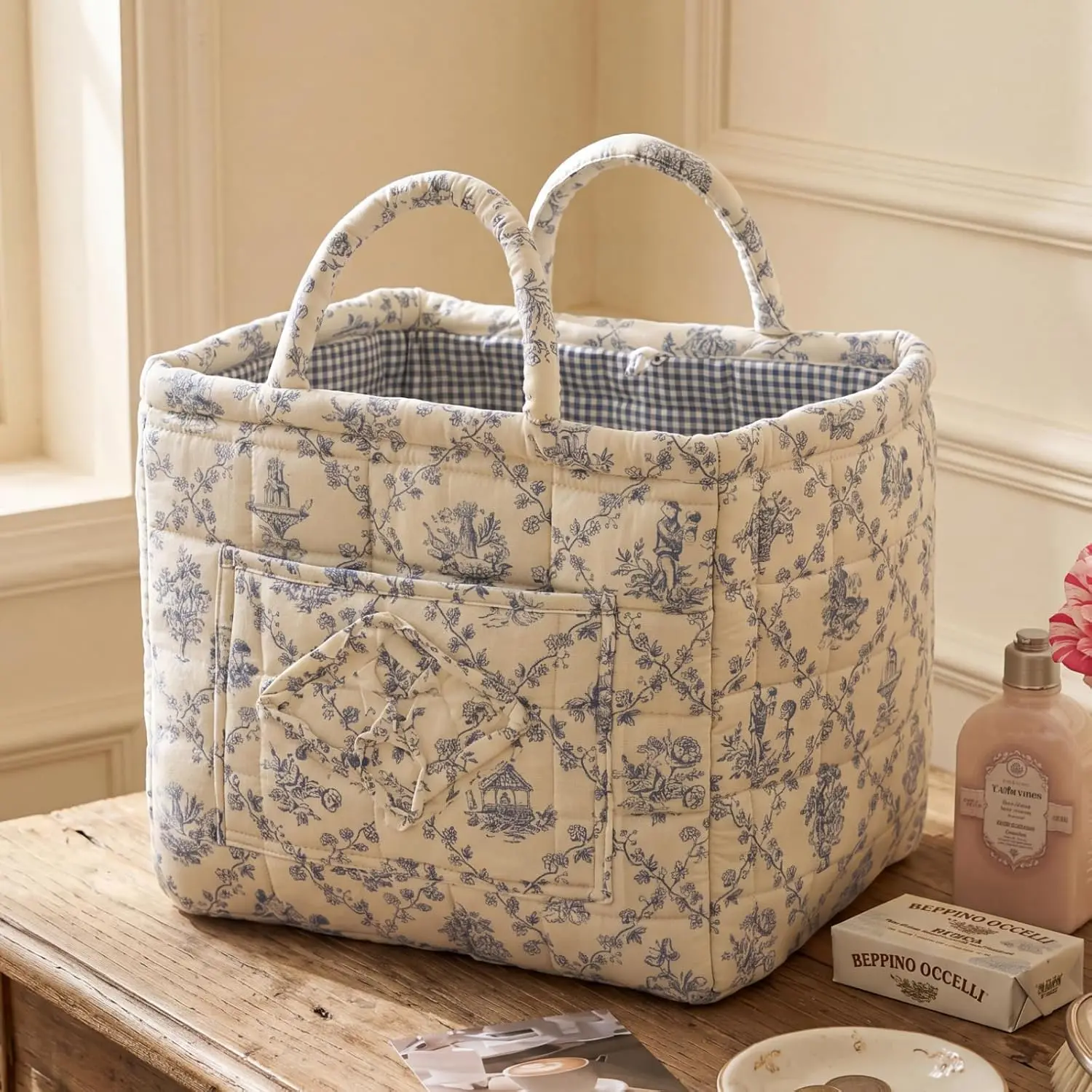 Washable Floral Fabric Car Storage Basket - Spacious Multipurpose Organizer for Vehicle Trunk, Backseat - Home Supply Shelf Basket, Stylish Summer Holiday Present for Family