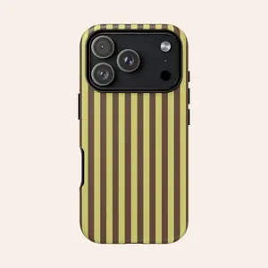 This pistachio green and brown striped rugged 2-in-1 phone case Cover features a durable, shock-absorbing, and stylish design. Compatible with iPhone 17, 16, 15, 14, 13, 12, 11 Pro Max Pro Plus, and Samsung Galaxy S25, S24, S23 Ultra.