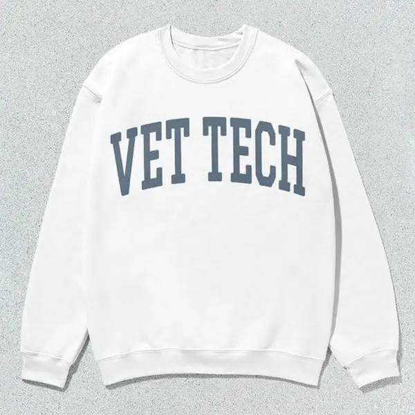 Vet Tech Sweatshirt Veterinary Technician Collegiate Crewneck Sweater Unisex Grey