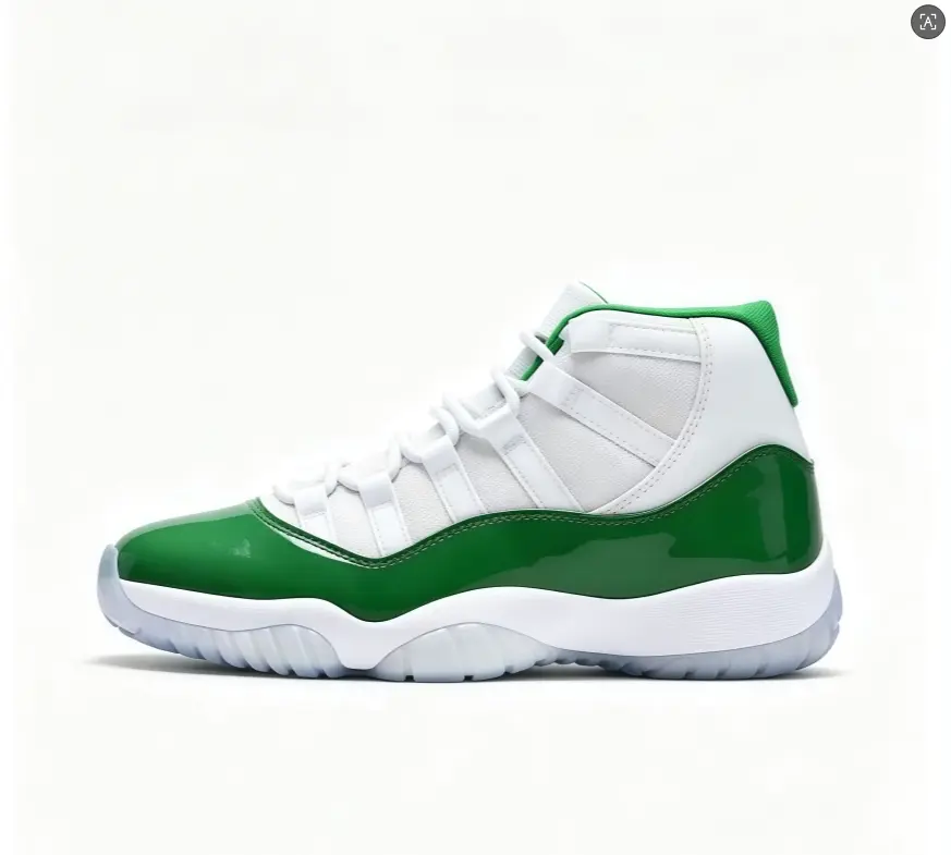 Forest Green White High Top Casual Trainer Shiny Patent Heel Overlays