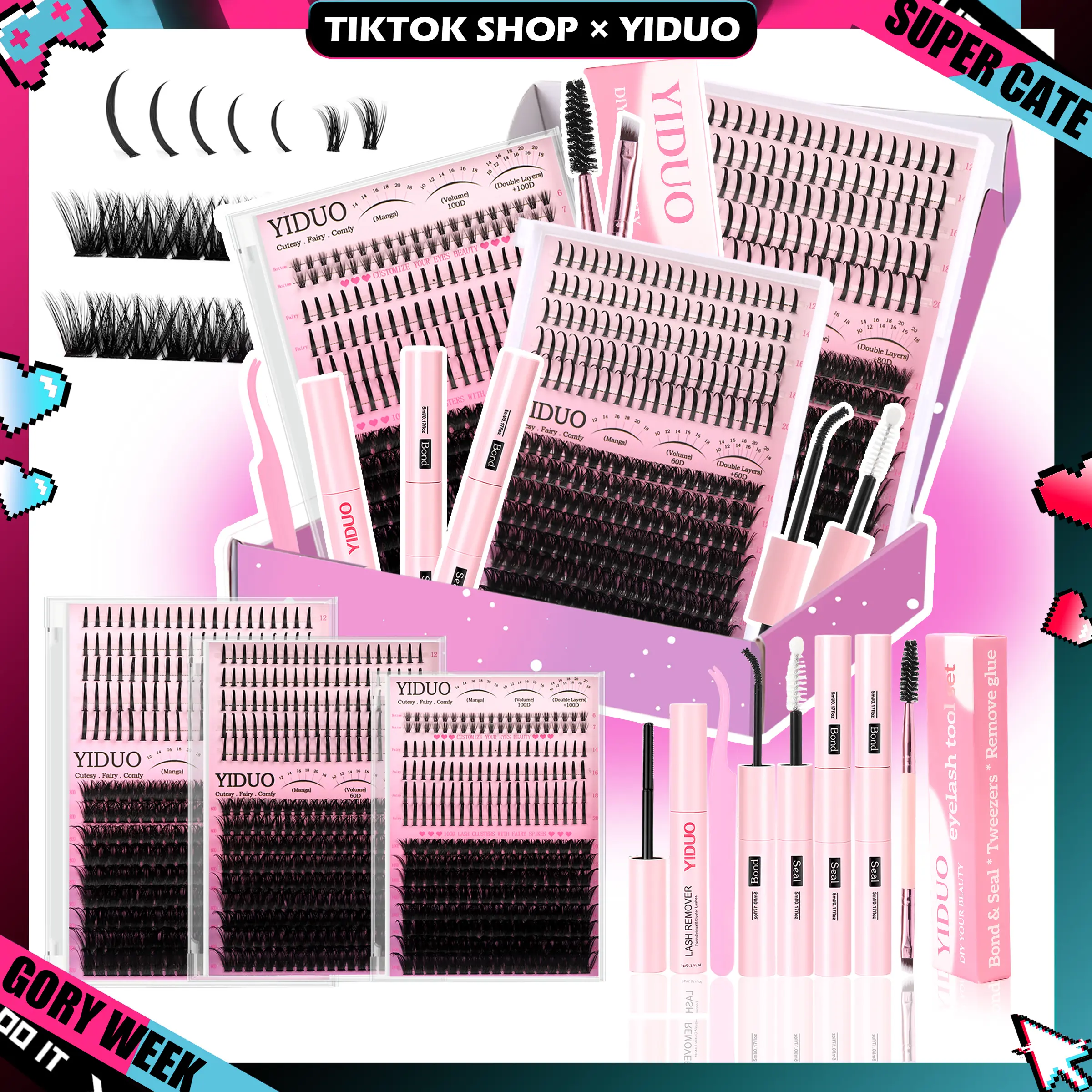 YIDUO Lash Clusters Kit with Spikes Bottom Lashes Extensions 816Pcs Bulk Packs with 2X Bond&Seal Wispy Individual Fake Eyelash Kit Wholesale Large Pack for Beginners Gift Choice DealsforYouDays