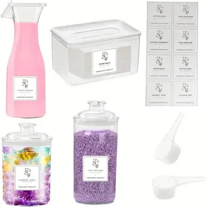 Laundry Storage Container, 4 Counts Laundry Detergent Dispenser & 8 Counts Labels & 2 Counts Spoons, Canister, Home Organizer for Laundry Room, Jar Dispenser, Bottles【Without Laundry Detergent】