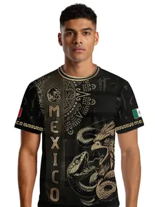 Mexico Soccer Jersey, Eagle Serpent Aztec Pattern, Sporty Style, Fitted Long Sleeve, All Seasons Wear