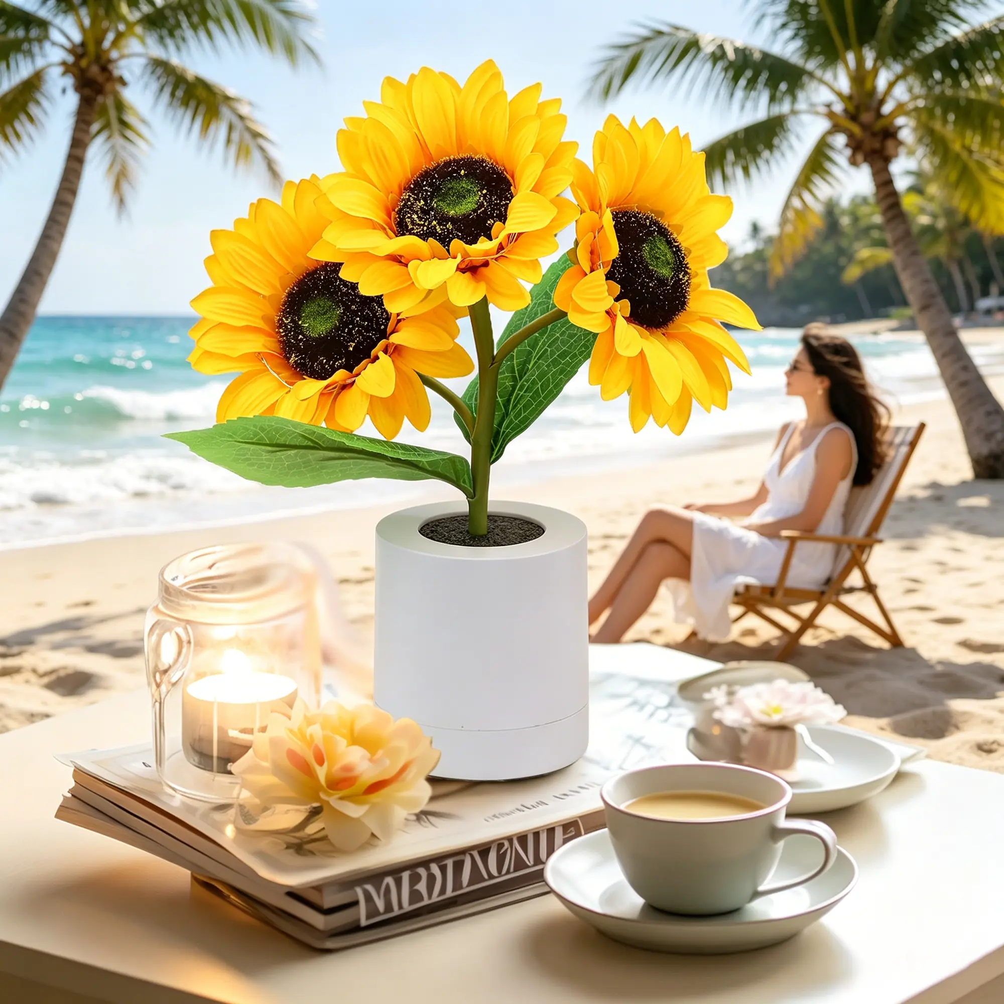 Sunflower LED Lamp,USB Rechargeable Touch Night Light, 3 Color Stepless Dimmable,Small Battery Flower Decor for Bedroom, Restaurant, Bar – Birthday, Mother’s Day,Wedding Gifts for Women,Mom