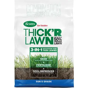 Turf builder thickr lawn grass seed fertilizer and soil improver for sun shade sq ft 12 lbs