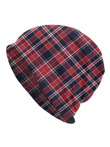 Men's and Women's Thin Hats with Red Navy Tartan Pattern  Autumn Spring Warm Hat Design Skeleton Hat
