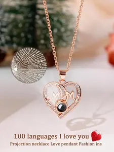 Mother's Day Letter Pendant Necklace, Love Heart Necklace, 100 Languages I Love You Message, Perfect Mother's Day Christmas Gift, Includes Greeting Card and Box