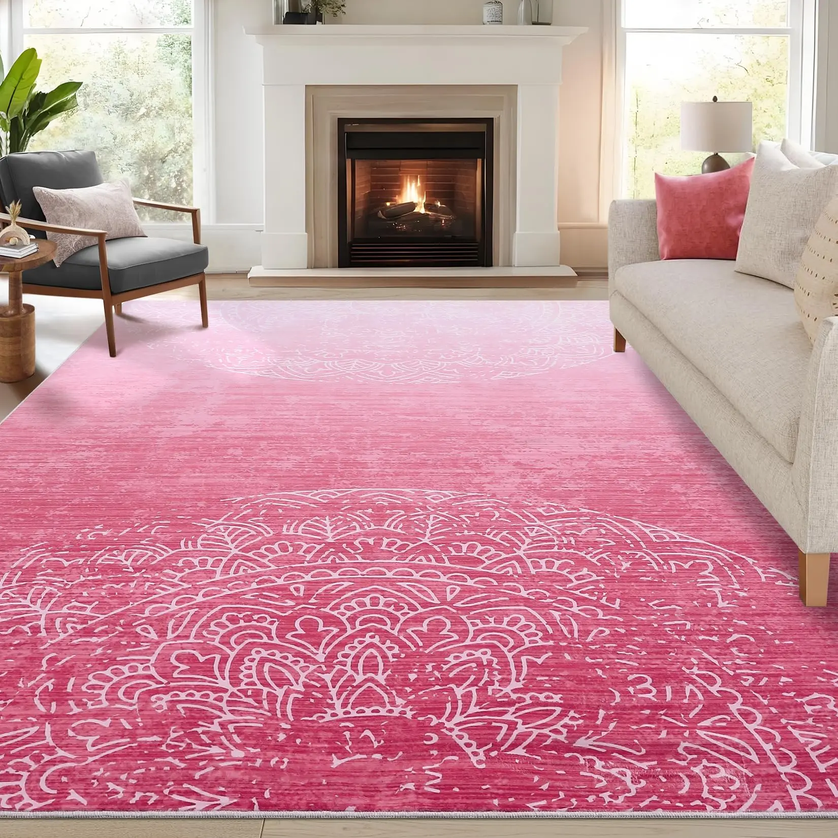 GARVEE Washable 9x12 Pink Modern Ombre Area Rug - Soft, Non-Shedding, Easy-Cleaning, Non-Slip Carpet for Bedroom, Living Room, Nursery, Playroom, and Dining Room
