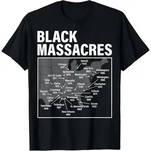 Historical Black Massacre Map Highlighting African American Struggles and Awareness T-Shirt