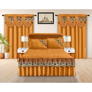 5 Pieces Bedroom Set with 2 Curtains 1 Sheet & 2 Pillowcases in Orange Color for Home Decor