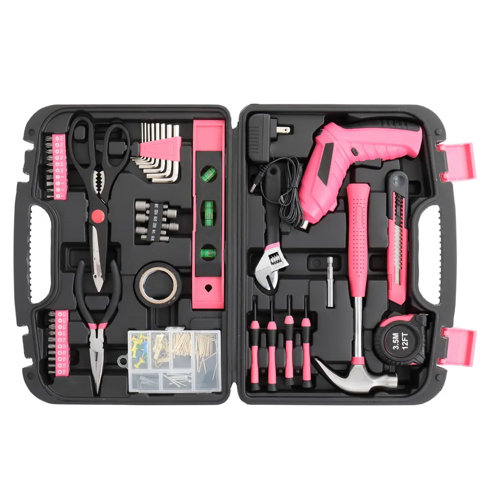 Pink Women's Portable All-in-1 Home Tool Set - Desk Organizer Accessory for DIY Projects, Home Repair