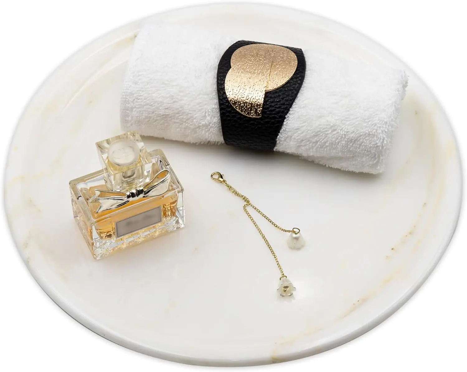 MARMOR Natural Calacatta Gold Marble Tray, Luxury Vanity Tray for Bathroom Counter, Perfume Organizer, Jewelry Tray, Candle Holder, Decorative Home Decor, Round 11-Inch Stone Tray