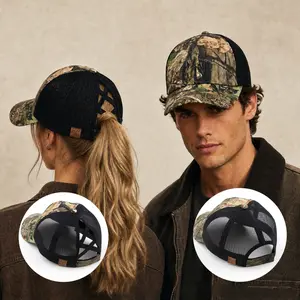 C.C. Mossy Oak Camo Adjustable Outdoor Cap Unisex for Hiking Camping Hunting Fishing Memorial Day Criss-Cross Multi-Level Fit Ponytail Hat