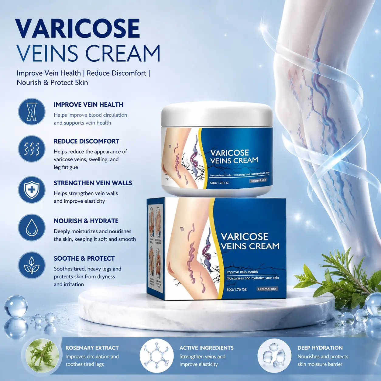 Leg Relief Varicose Veins Cream 50g for Painand Swelling Body Care Lotions Comfort SkinCare