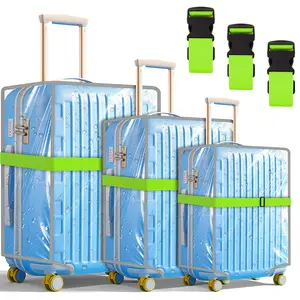 Luggage Cover Set - 3 Transparent Covers, Waterproof PVC, 3 Removable Adjustable Straps, Travel Accessory for 20-in, 24-in, 28-in Suitcases, Removable Adjustable Strap