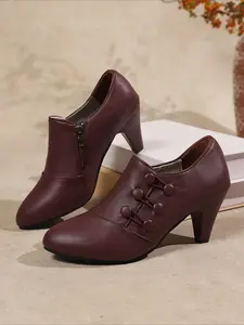 Black Block Heel Business Ankle Boots for Women, Office Heeled Shoes