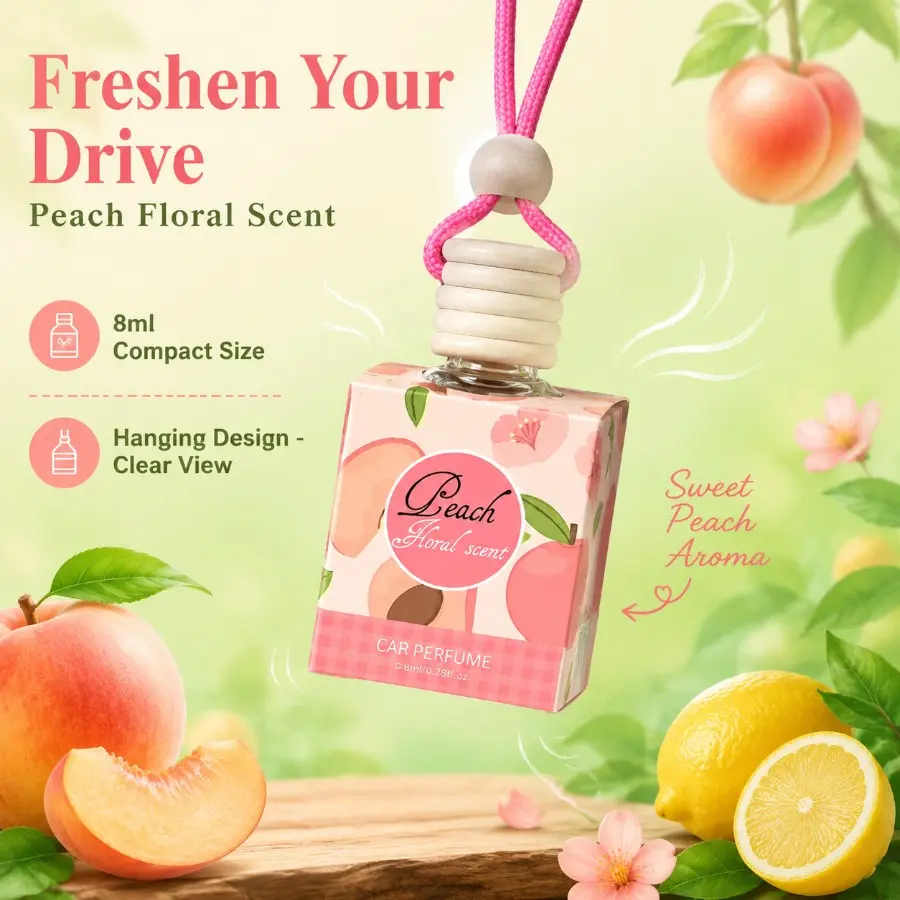 2026 New Peach Scented Car Air Freshener Pendant, 8ML Long-Lasting Fragrance, Odor Eliminator, Car Aroma, Car Scents, Valentine's Day Gift, Car Perfume