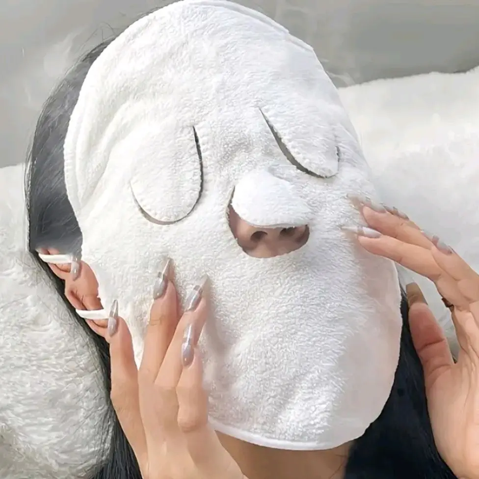 Reusable Hot Compress Face Towel Mask for Refreshing Skin Care Cleansing and Comfort, Nylon-Spandex with Coral Fleece Material